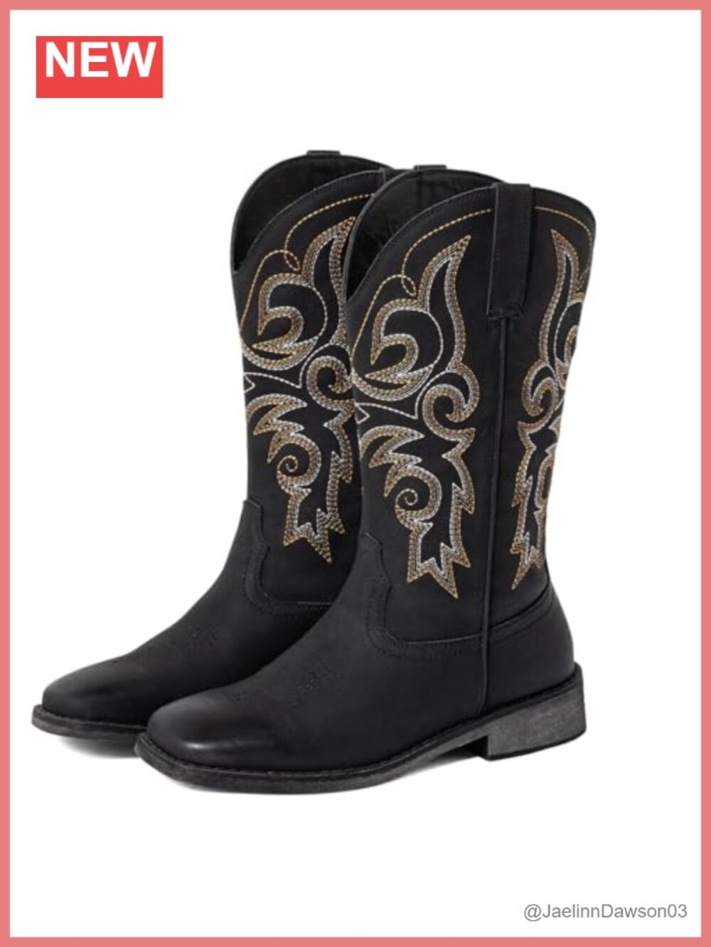 Wide Calf Cowboy Boots Square Toe Western Embroidered Mid Calf Pull On